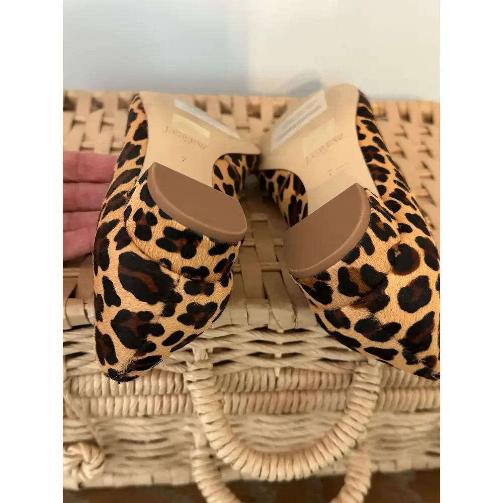 J.Crew Leopard Calf Hair Block Heel Pumps Size 7 Animal Print Leather Shoes